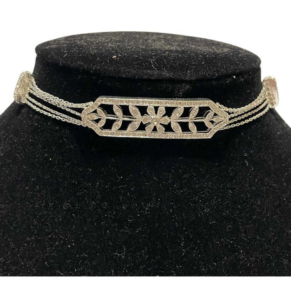 Napier silver tone multichain necklace openwork